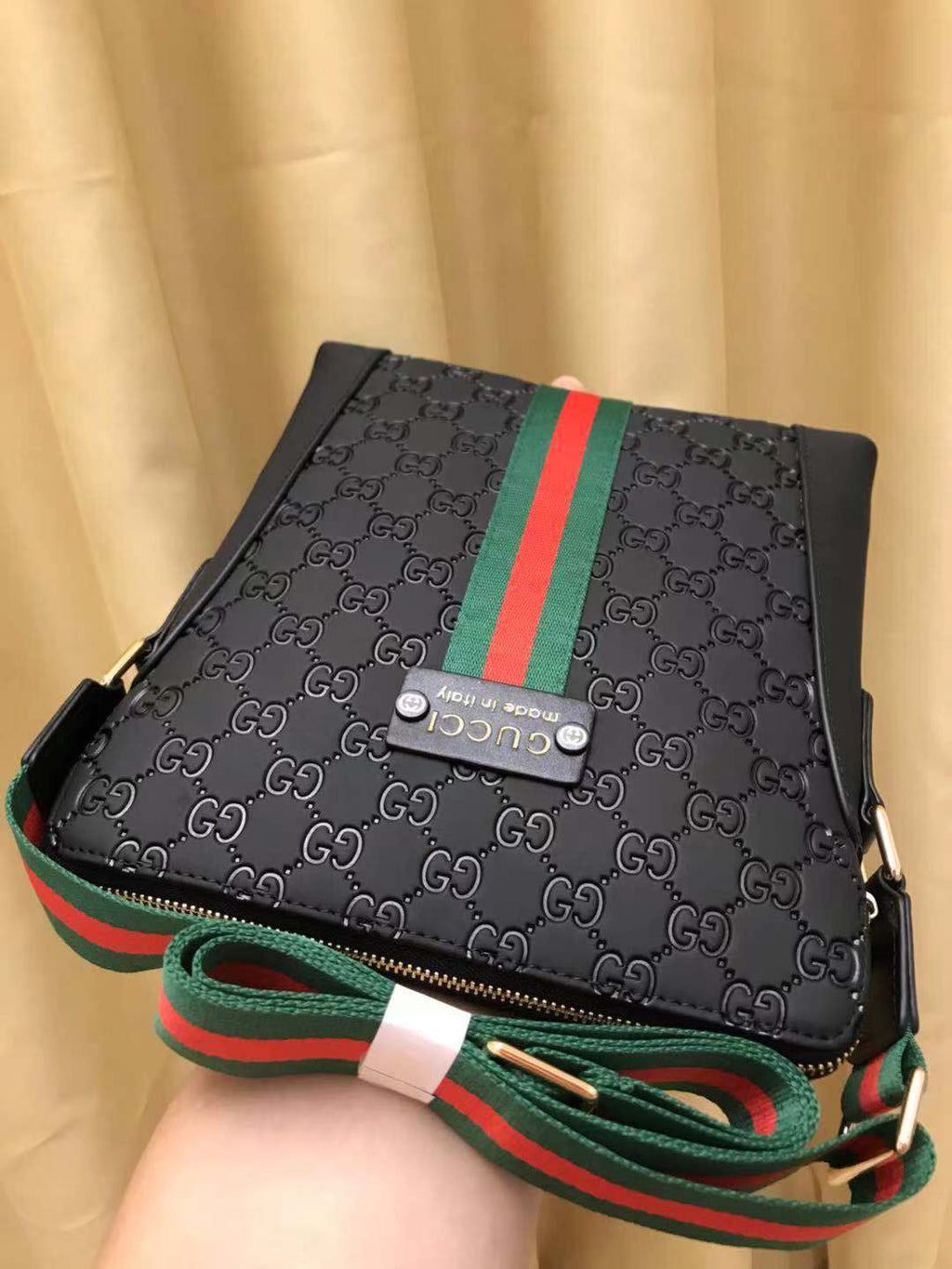 GG CROSSBODY BLACK RED LEATHER