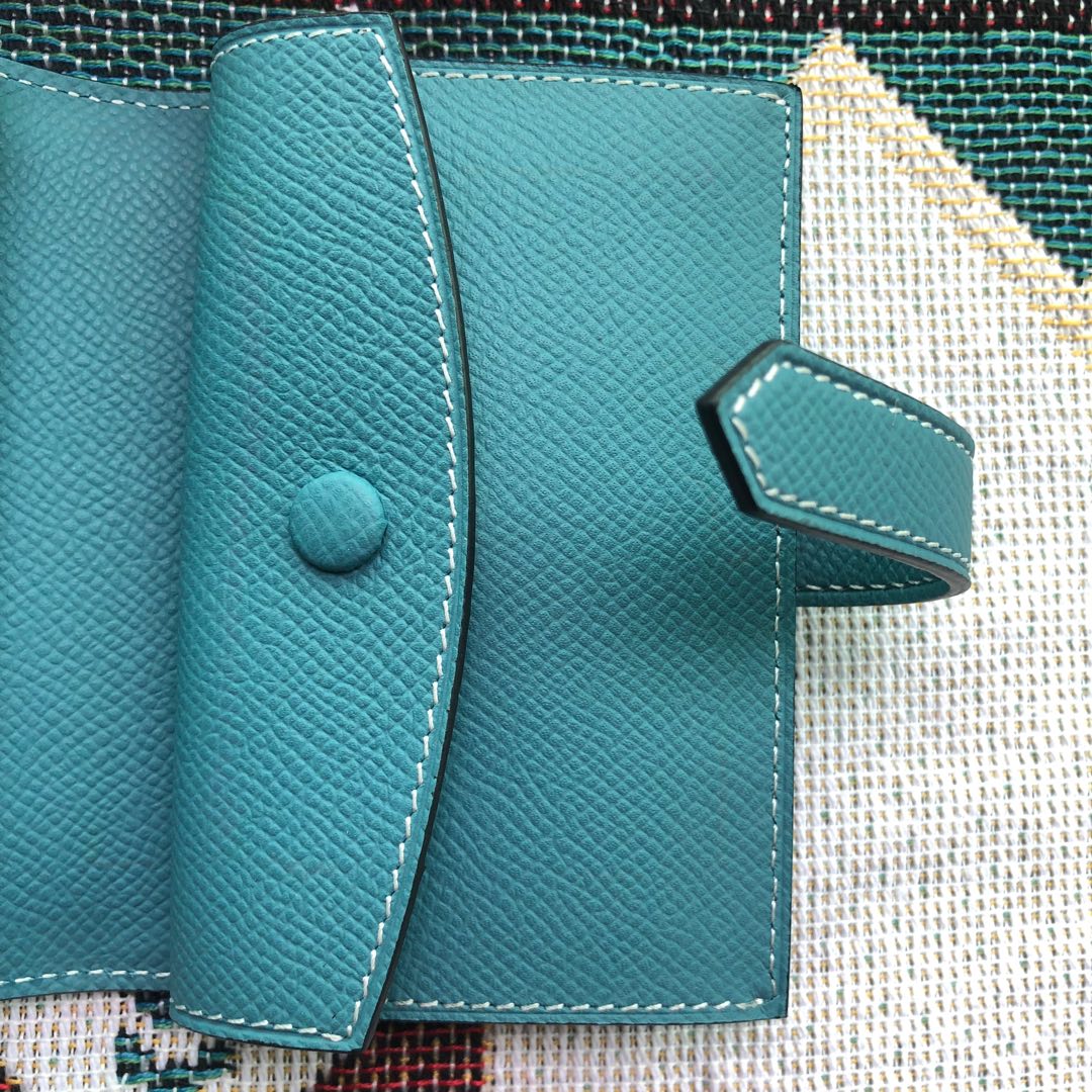 BEARN COMPACT WALLET 12 IN TEAL BLUE EPSOM LEATHER