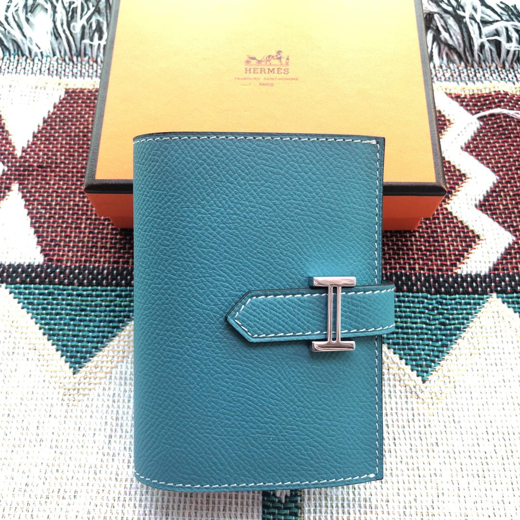 BEARN COMPACT WALLET 12 IN TEAL BLUE EPSOM LEATHER