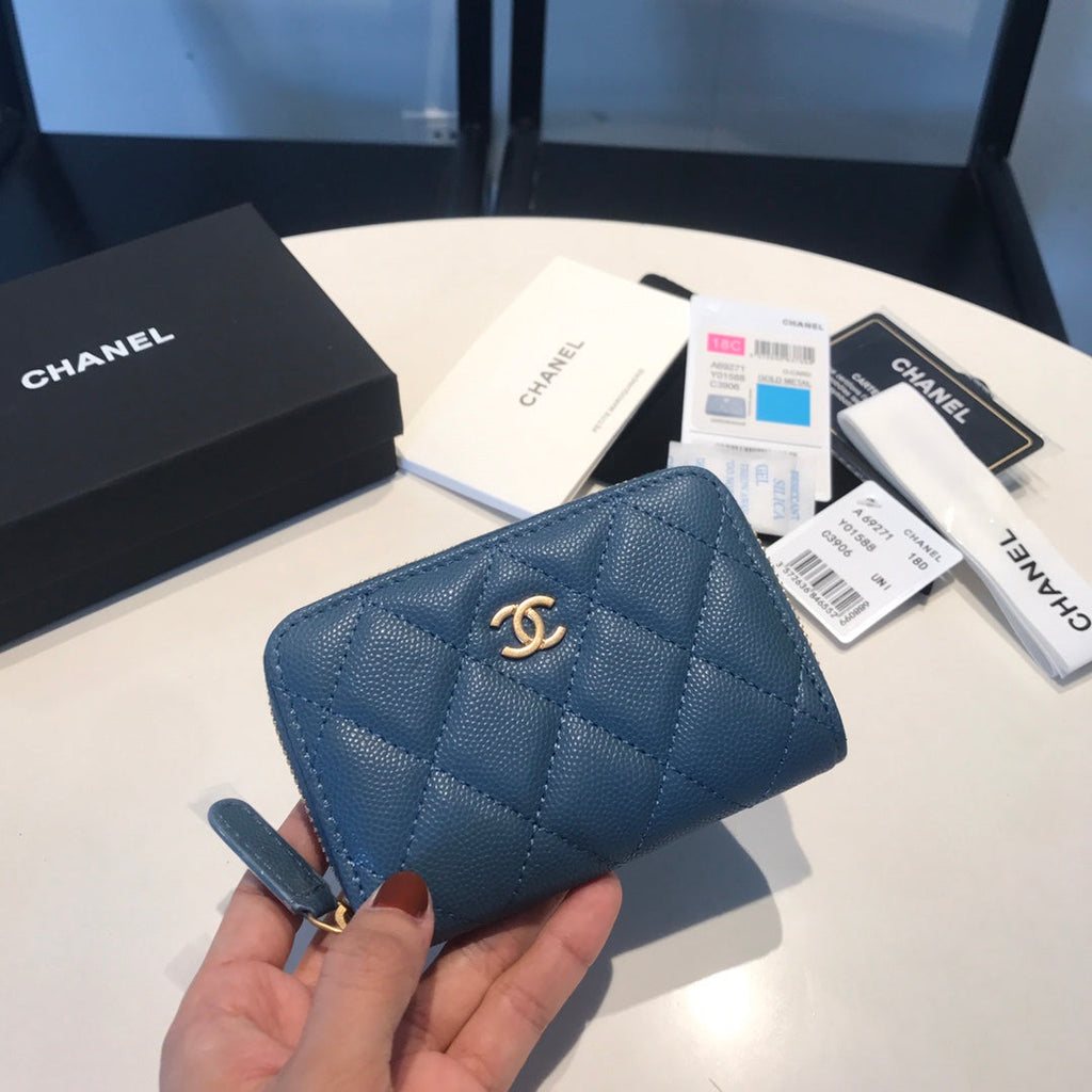 CC ZIPPED COIN BASIC PURSE 11 AEGEAN CALFSKIN GOLD ICON