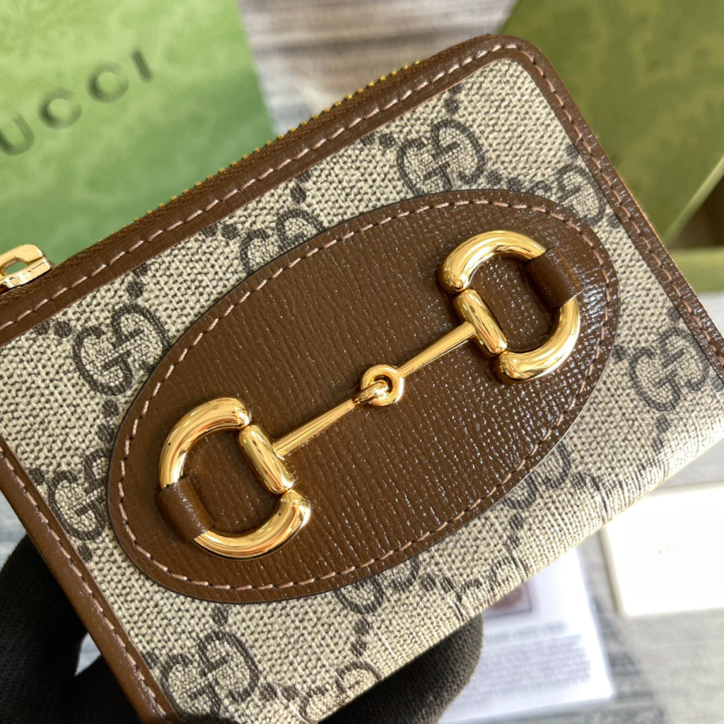 GG HORSEBIT 1955 MINI 11 WALLET BEIGE AND EBONY CANVAS