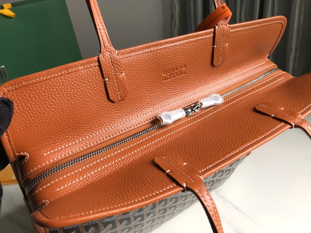 HARDY PM BAG 40 IN BLACK GOYARDINE CANVAS AND TAN TAURILLON LEATHER TRIM
