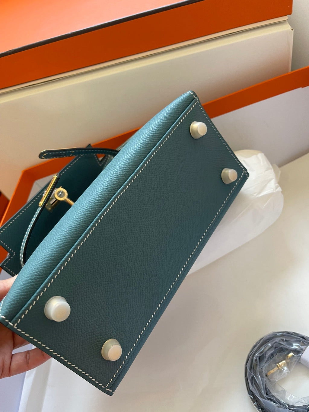 KELLY MINI 20 BAG IN PINE GREEN CALFSKIN WITH GOLD HARDWARE