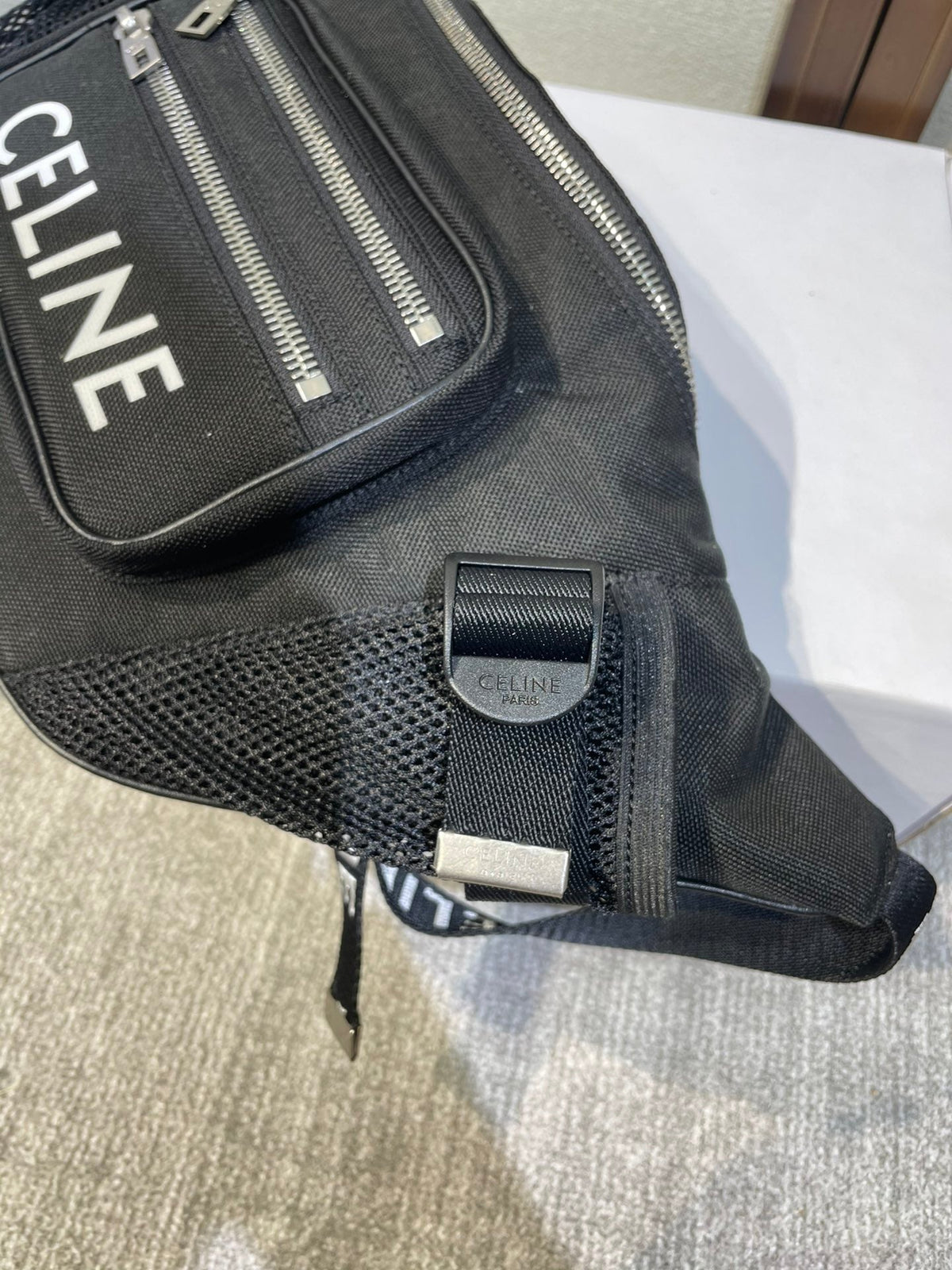 TREKKING BELT BAG 43 IN BLACK NYLON WITH CELINE PRINT
