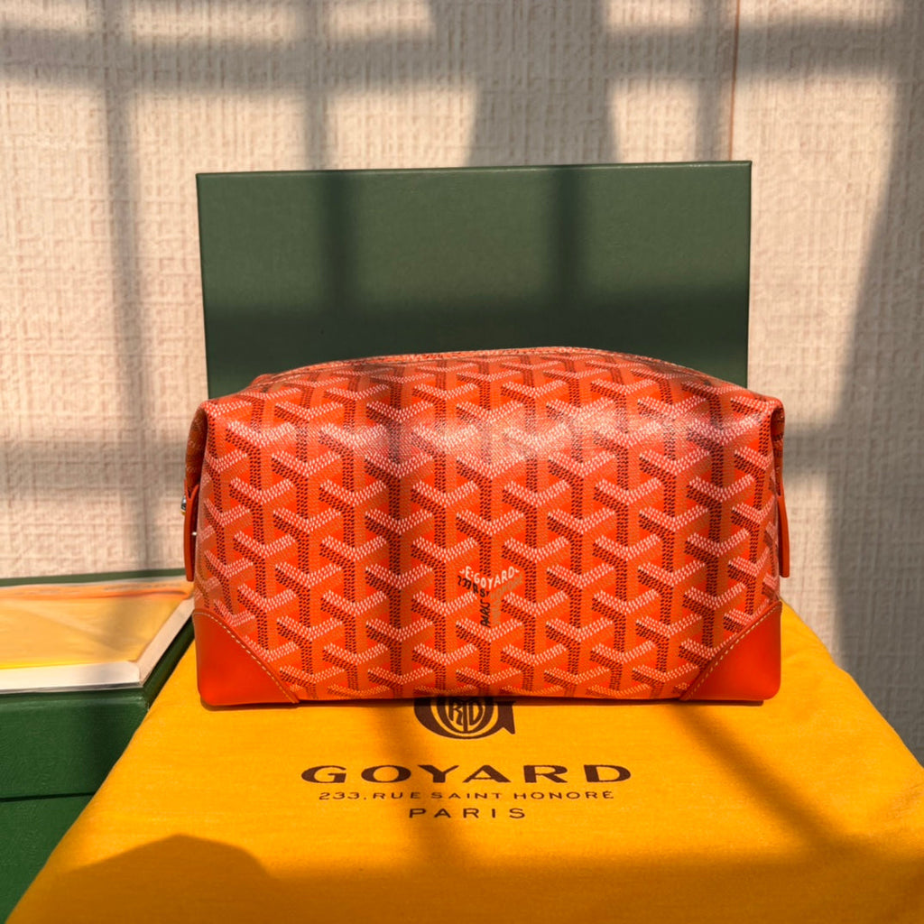 BOWLING TOILETRY BAG 25 IN RED ORANGE GOYARDINE CANVAS AND CALFSKIN