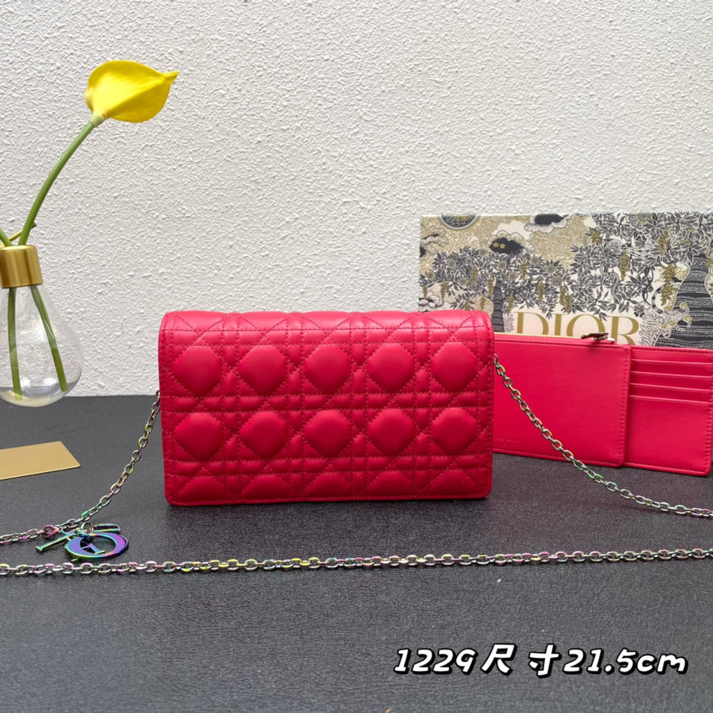 CARO SLIM POUCH 21 BAG IN CHERRY RED CALFSKIN