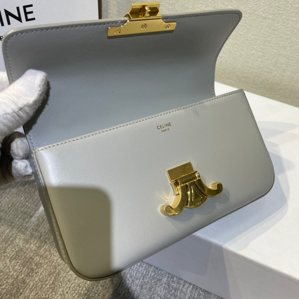 CHAIN EMBOSSED ARMPIT BAG 20 IN STONE GRAY CALFSKIN
