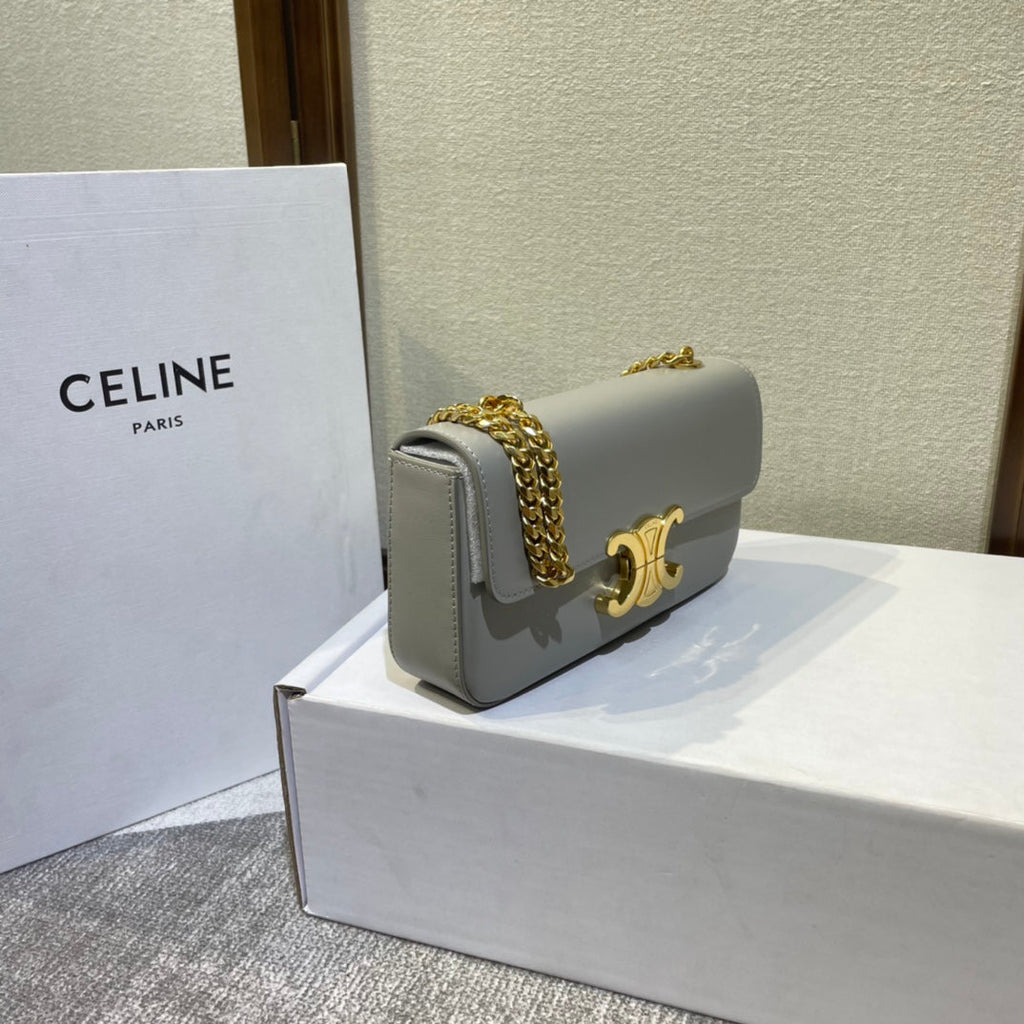 CHAIN EMBOSSED ARMPIT BAG 20 IN STONE GRAY CALFSKIN