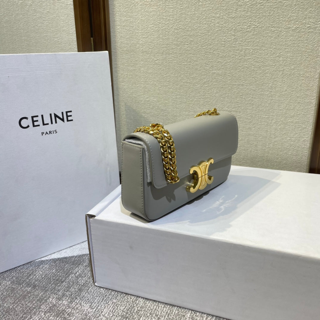 CHAIN EMBOSSED ARMPIT BAG 20 IN STONE GRAY CALFSKIN