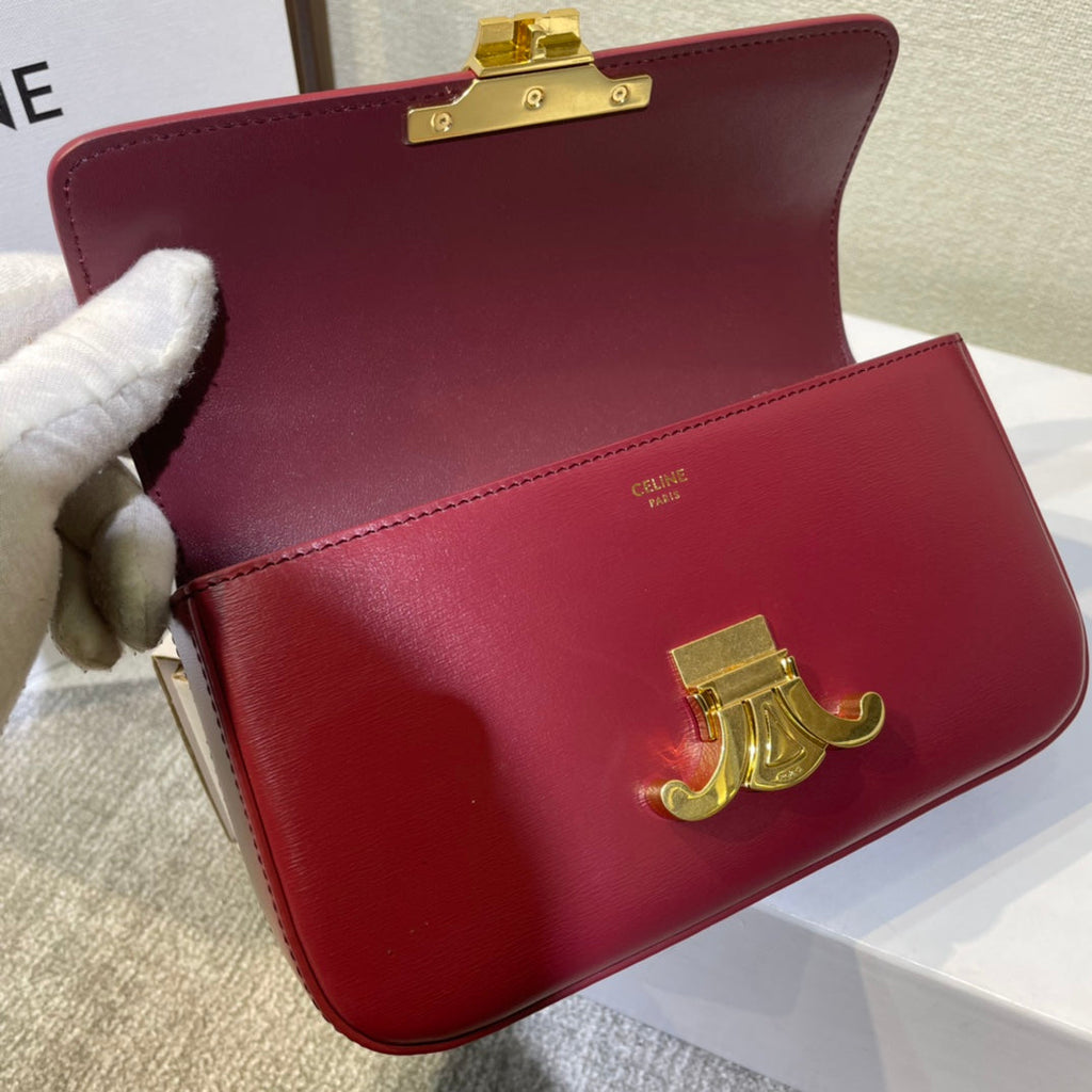 CHAIN EMBOSSED ARMPIT BAG 20 IN WINE RED CALFSKIN