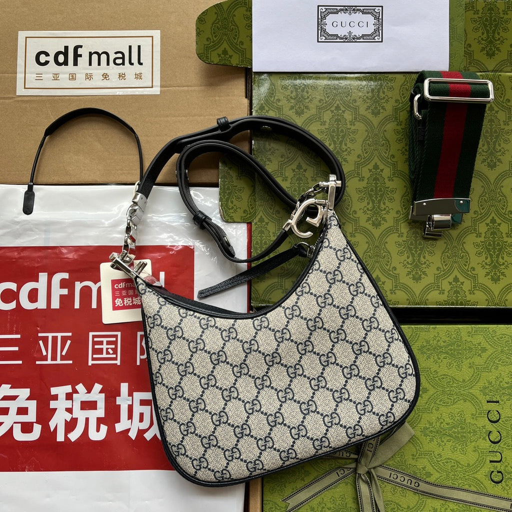 ATTACHE MINI BAG 23 IN BEIGE GG AND DARK BLUE CALFSKIN