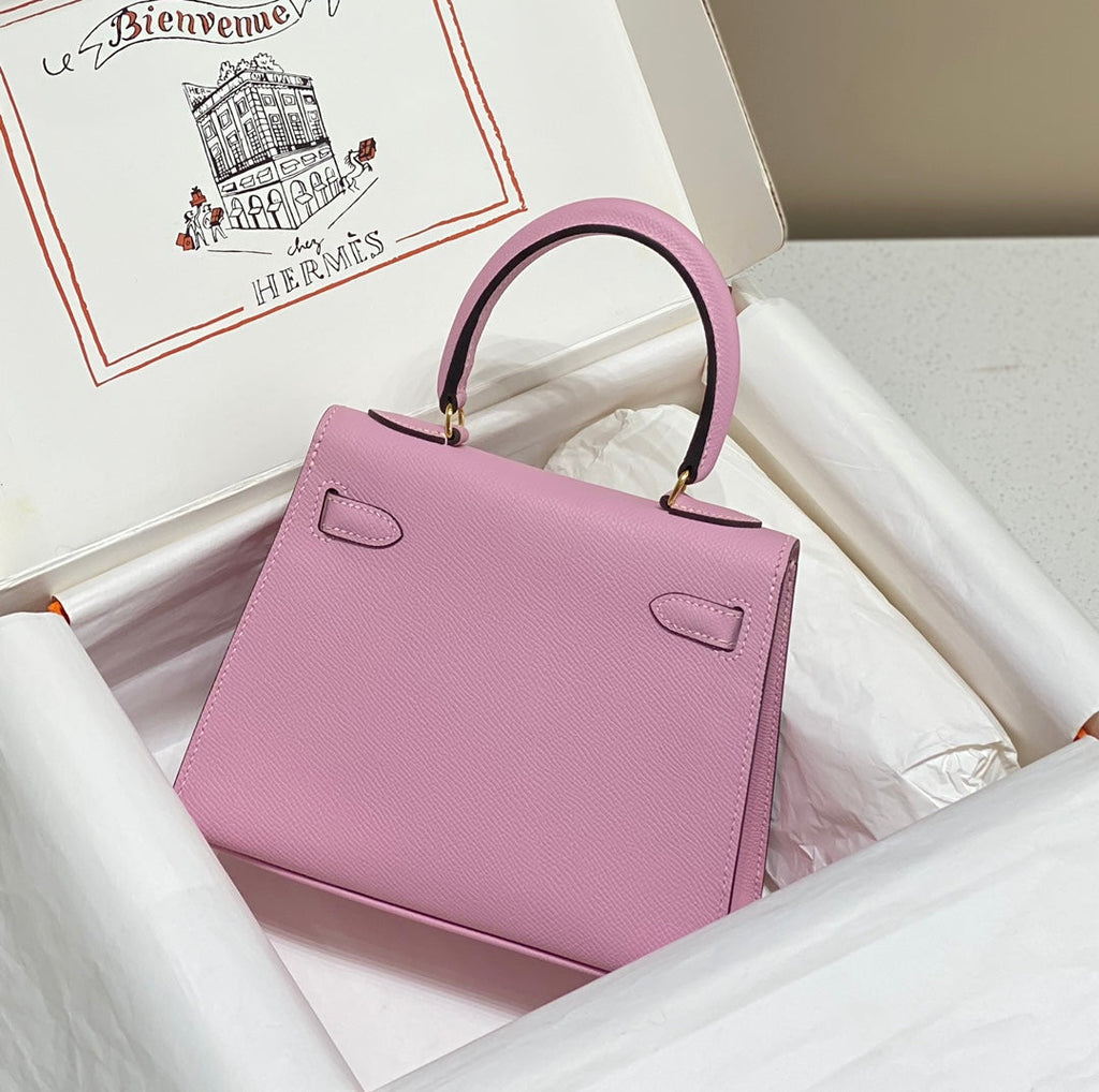 KELLY MINI 20 BAG IN BABY PINK CALFSKIN WITH GOLD HARDWARE