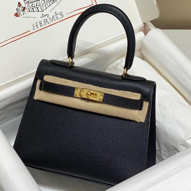 KELLY MINI 20 BAG IN BLACK CALFSKIN WITH GOLD HARDWARE