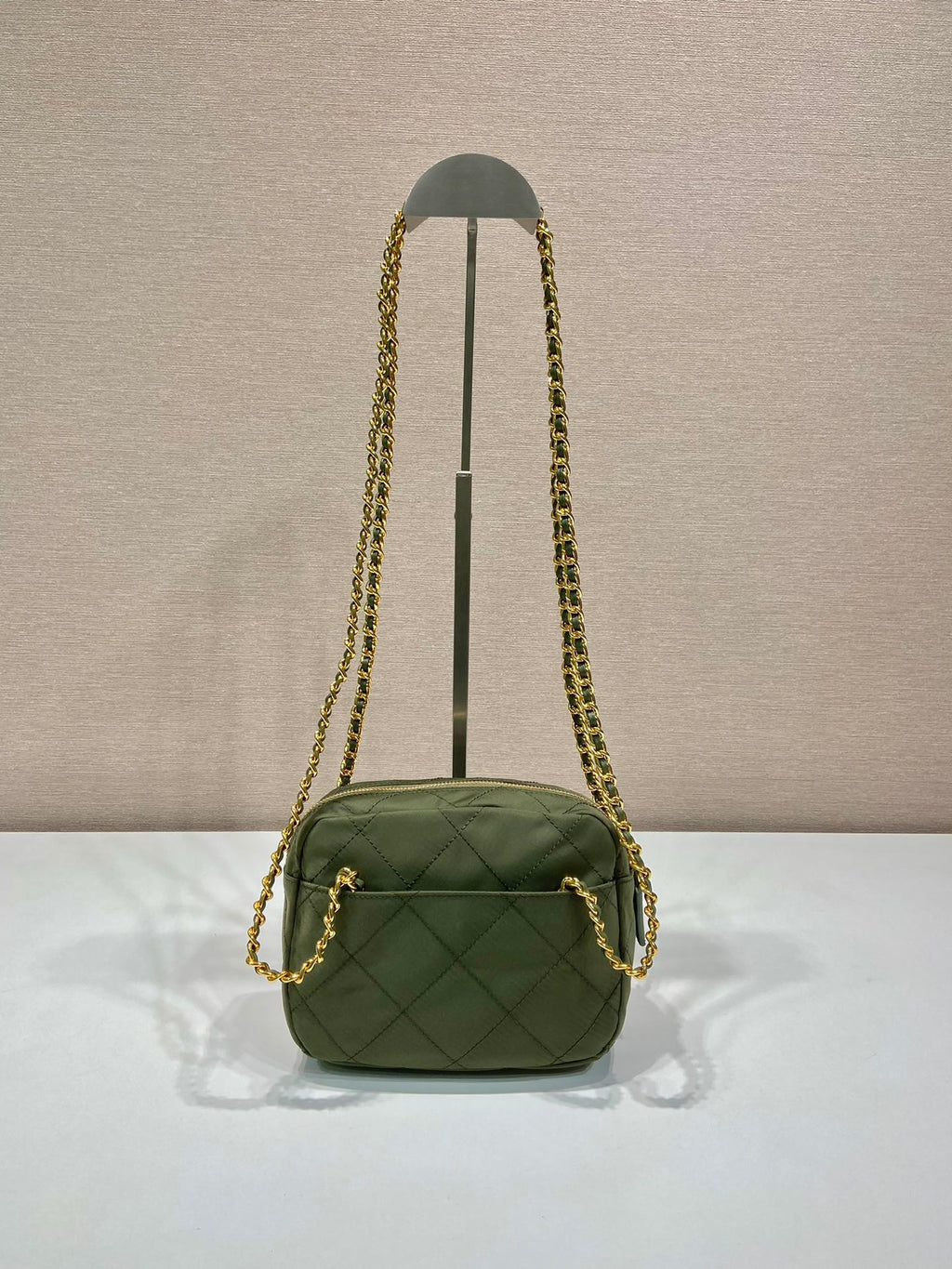 QUILTED HOBO BAG 19 IN PICKLE GREEN HANDMADE NYLON GOLD HARDWARE