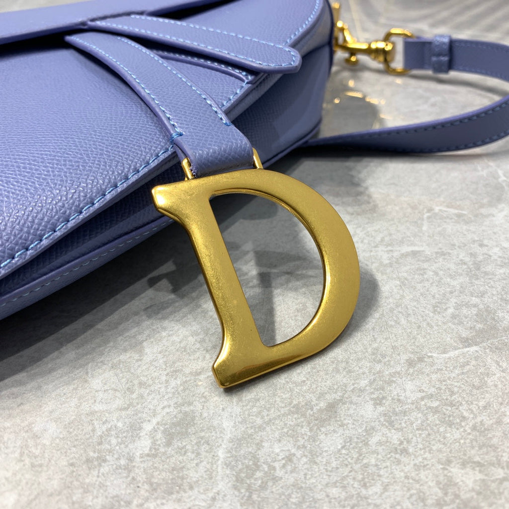 CD Saddle Bag Strap Warm Taupe Grained Blue Calfskin