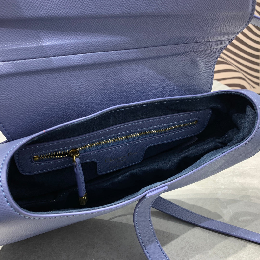 CD Saddle Bag Strap Warm Taupe Grained Blue Calfskin
