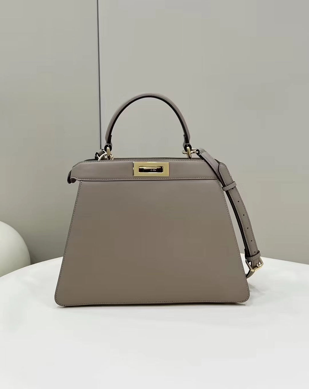 FENDI PEEKABOO 33 BAG IN KHAKI CALFSKIN WITH STRAP GOLD HARDWARE