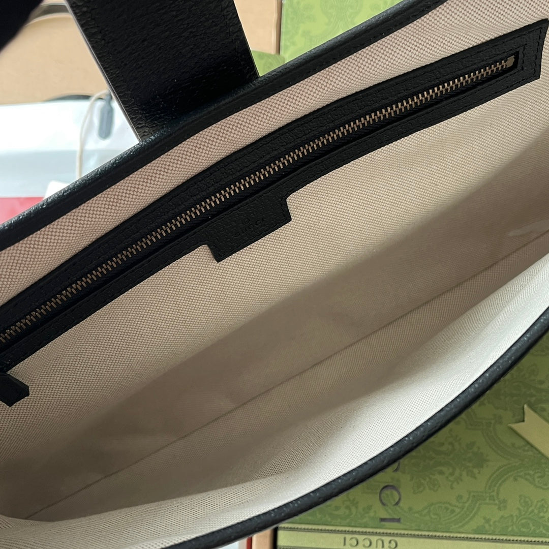 MEDIUM APHRODITE 39 BAG IN BEIGE CANVAS AND BLACK CALFSKIN GOLD HARDWARE