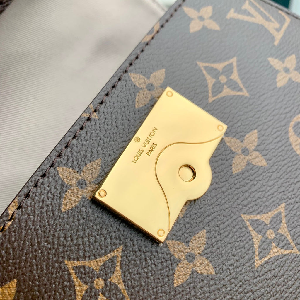 CLUNY BB MINI HANDBAG 20 IN BROWN MONOGRAM CALFSKIN BEIGE BLACK EMBROIDERED LOGO CANVAS