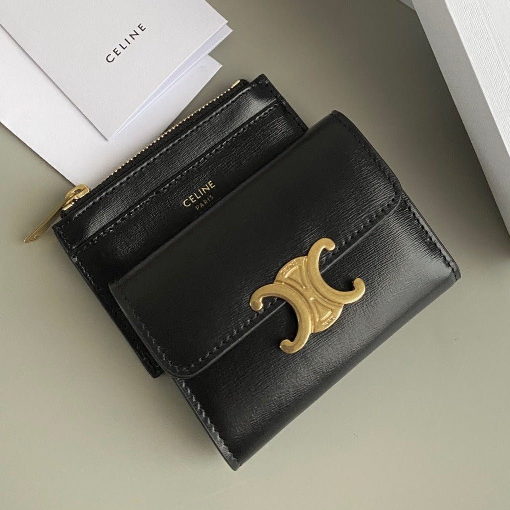 TRIOMPHE 9 WALLET TWO-IN-ONE BLACK CALFSKIN