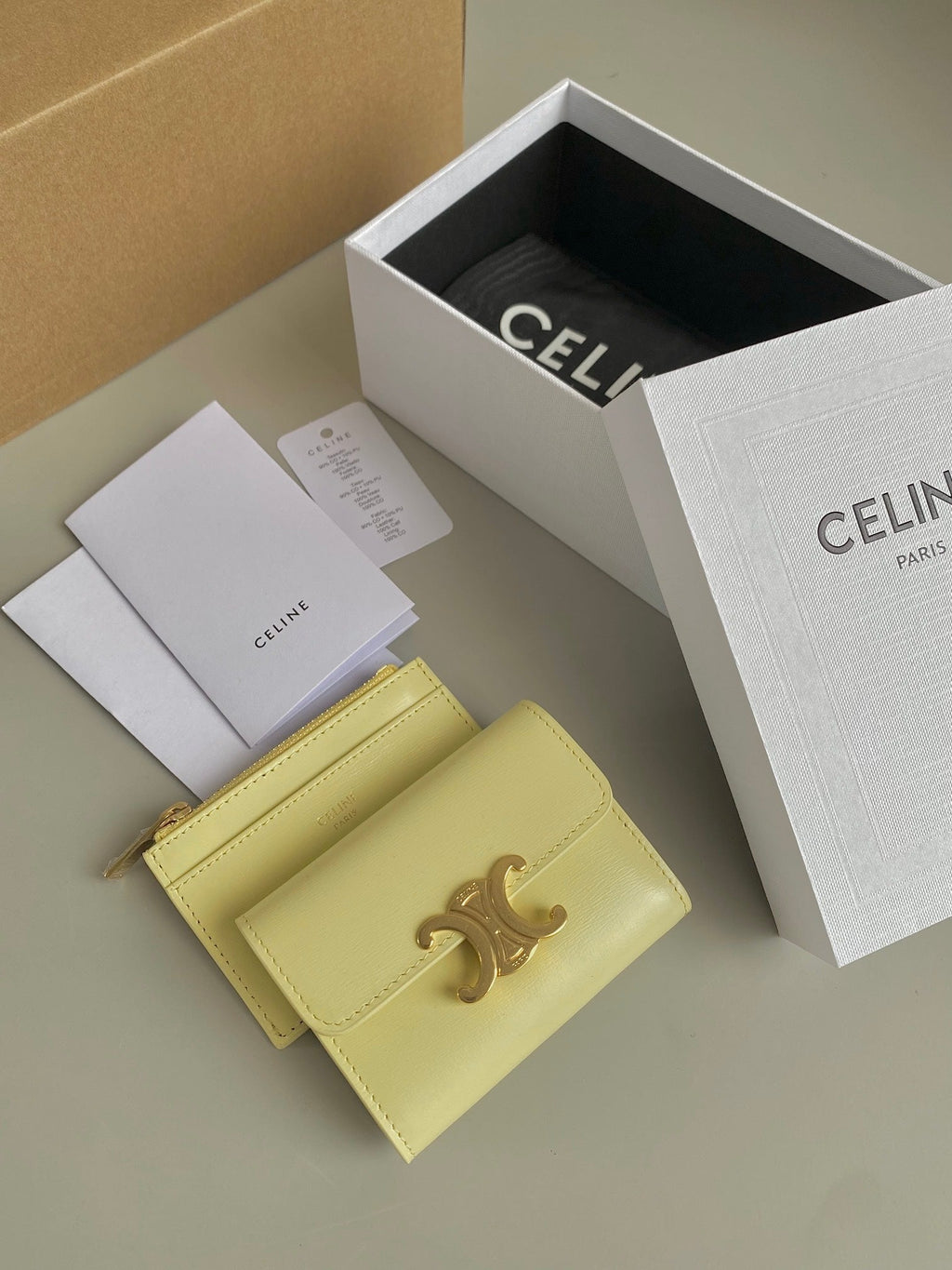 TRIPHOME 9 WALLET TWO-IN-ONE YELLOW PASTEL CALFSKIN