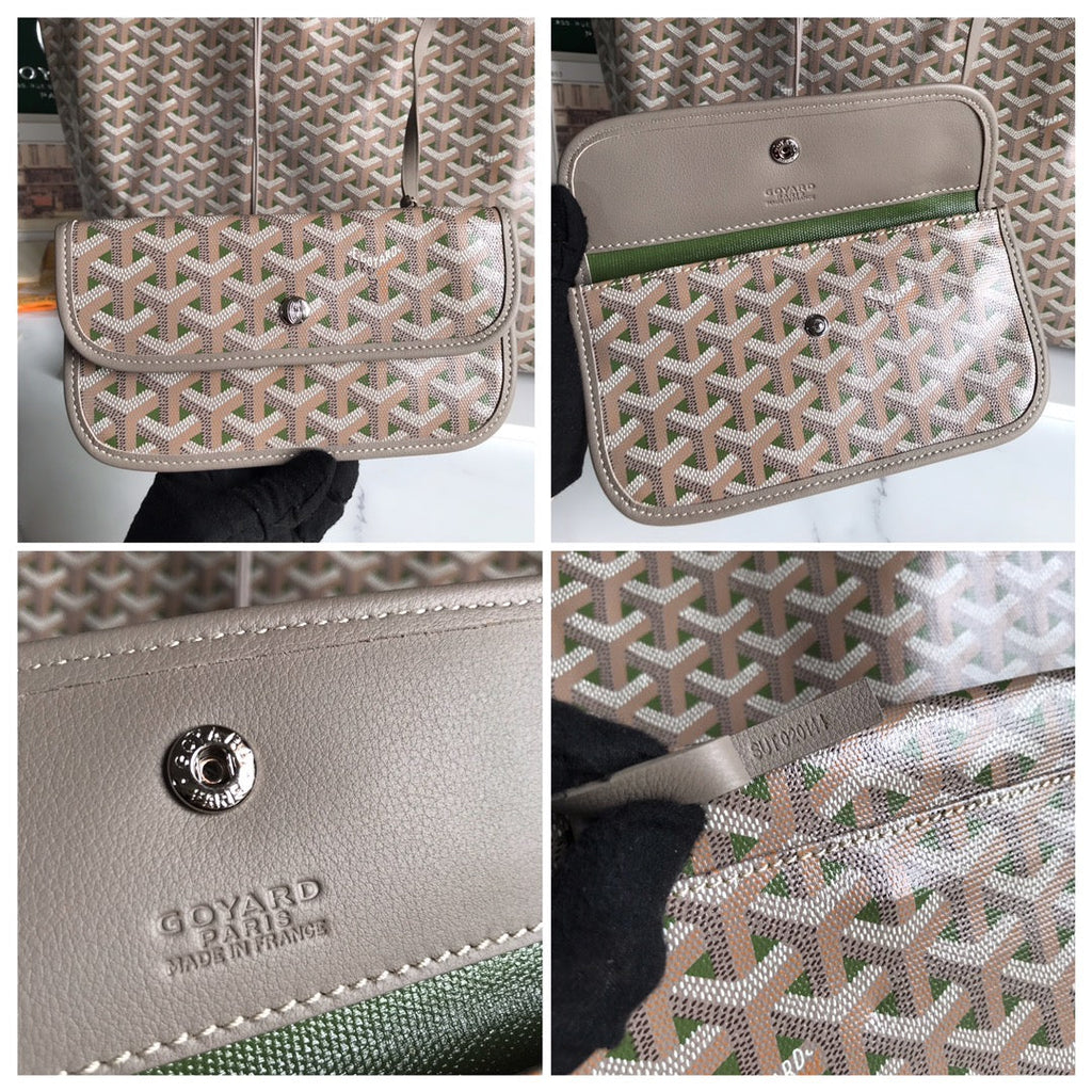 SAINT LOUIS PM 34 IN GREY MIX GREEN GOYARDINE CANVAS AND CALFSKIN