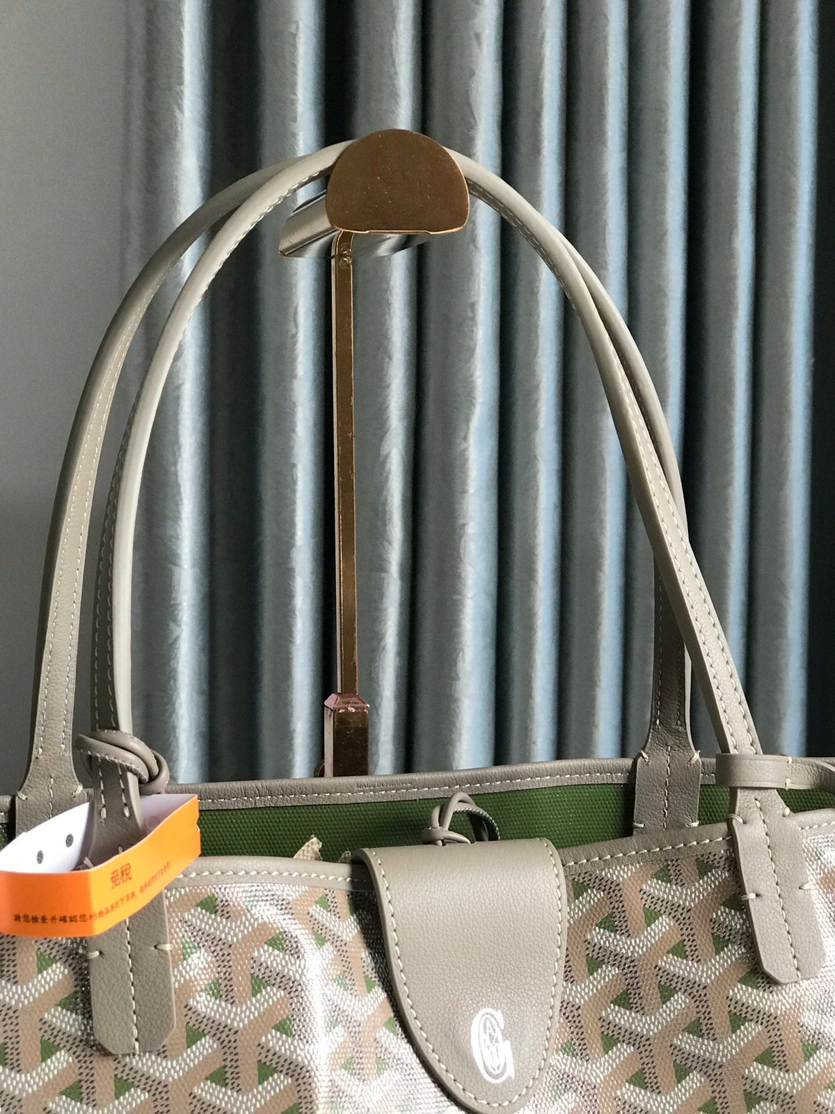 SAINT LOUIS PM 34 IN GREY MIX GREEN GOYARDINE CANVAS AND CALFSKIN