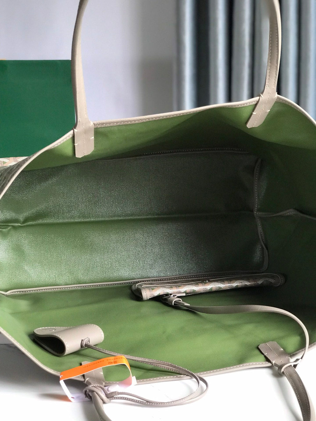 SAINT LOUIS PM 34 IN GREY MIX GREEN GOYARDINE CANVAS AND CALFSKIN