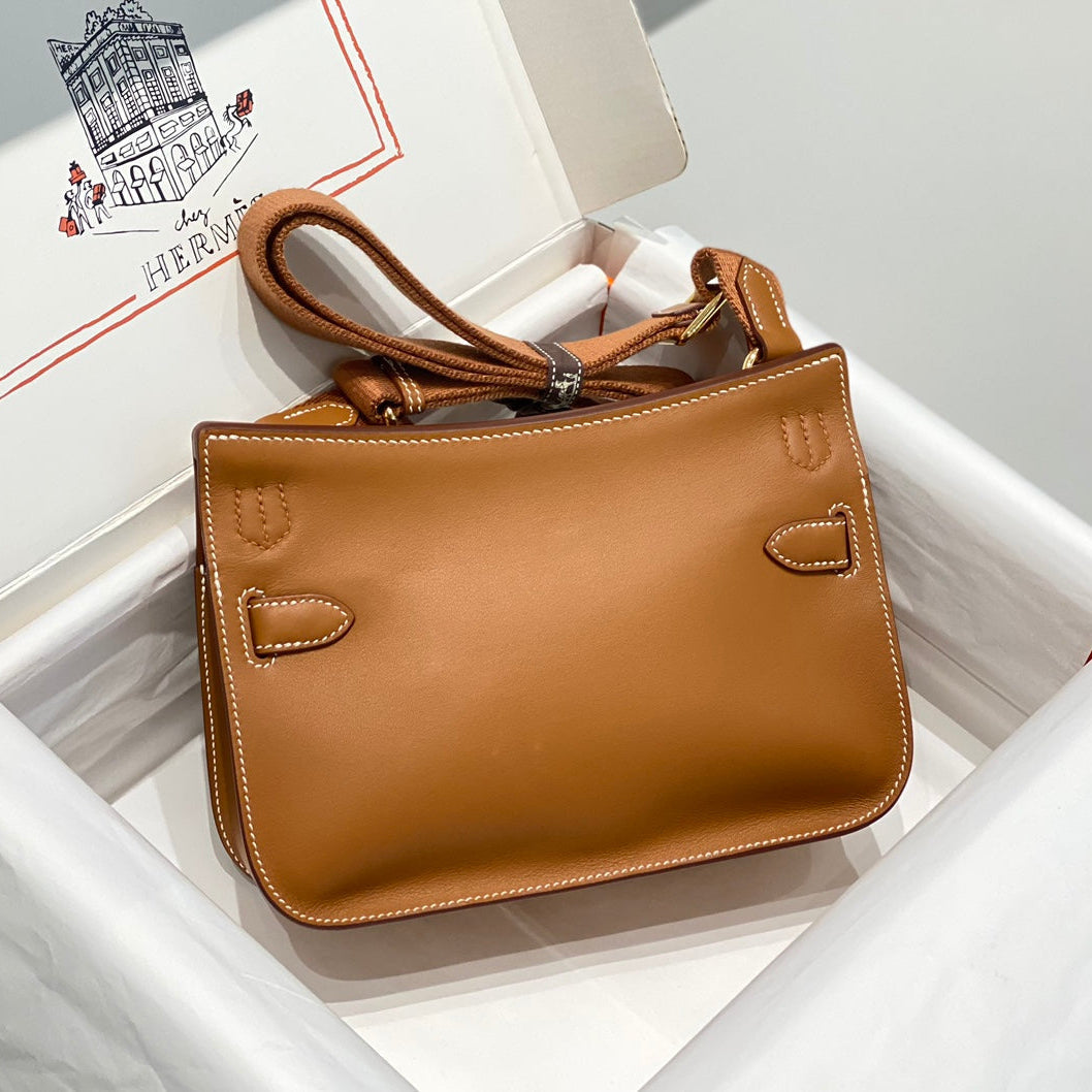 HM JYPSIERE SHOULDER BAG 23 IN TAWNY BROWN CALFSKIN GOLD HARDWARE