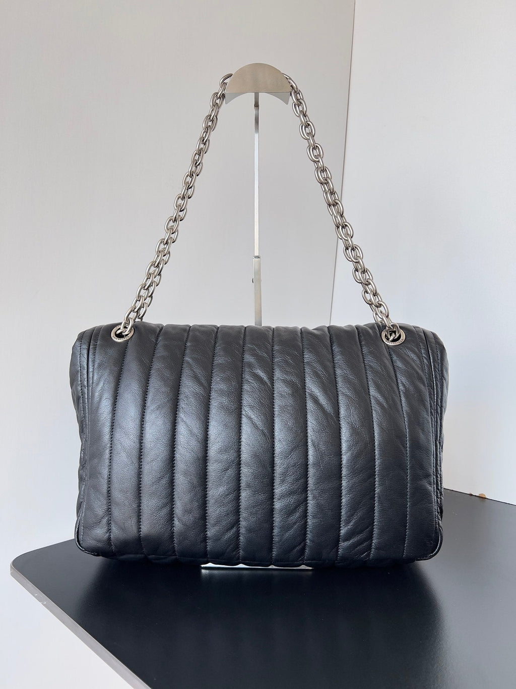MONACO BAG 32 IN BLACK QUILTED THIN CALFSKIN SILVER HARDWARE