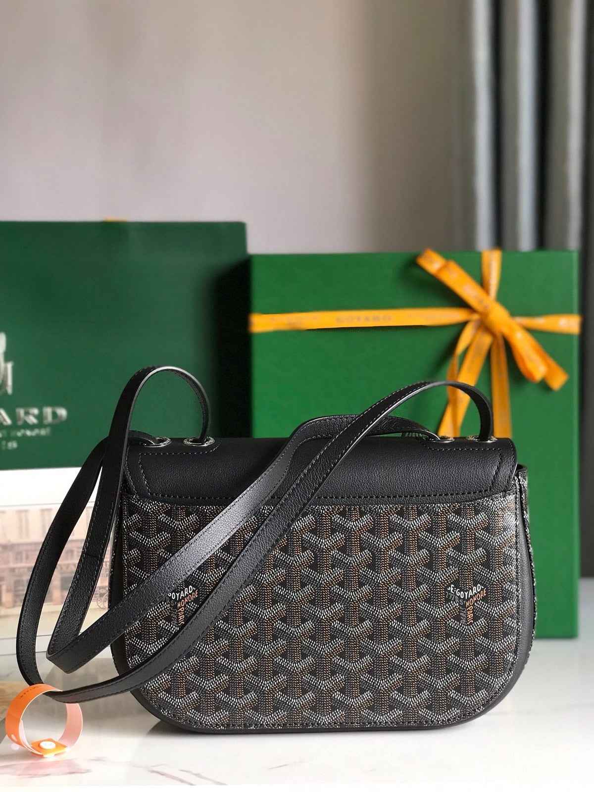 233 BAG 25 IN BLACK CALFKIN AND GOYARDINE CANVAS