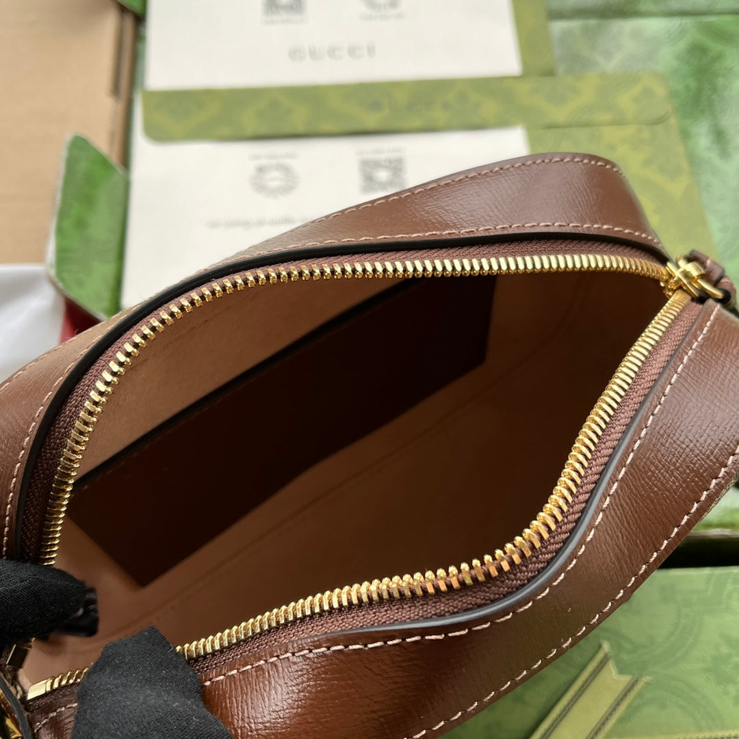 HORSEBIT 1955 SMALL CAMERA BAG 20 IN BEIGE AND EBONY GG BROWN CALFSKIN