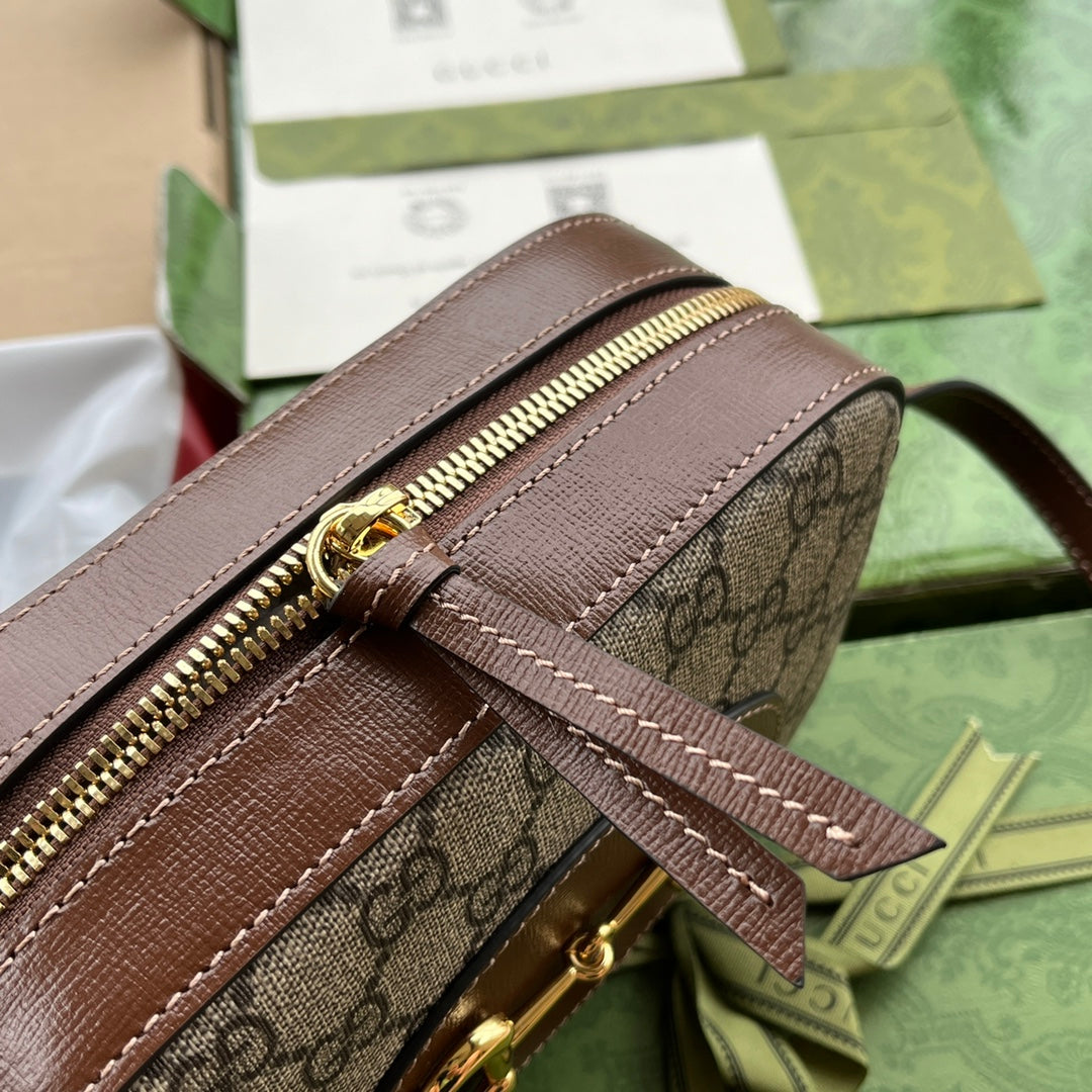 HORSEBIT 1955 SMALL CAMERA BAG 20 IN BEIGE AND EBONY GG BROWN CALFSKIN