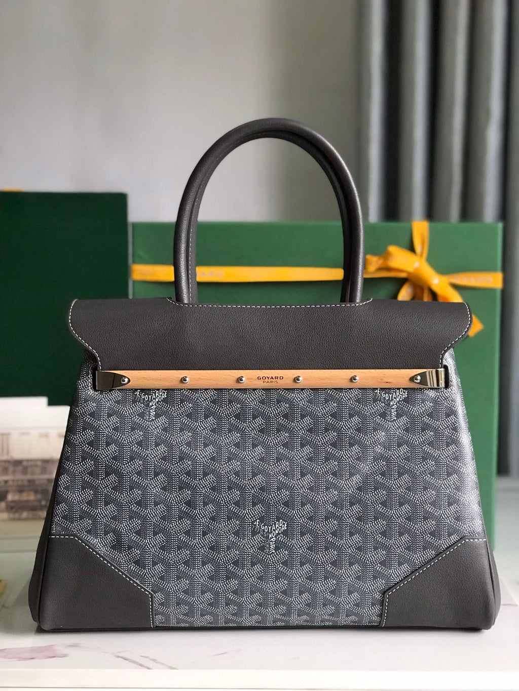 SAIGON SOUPLE BAG 34 IN GREY GOYARDINE CANVAS AND CALFSKIN