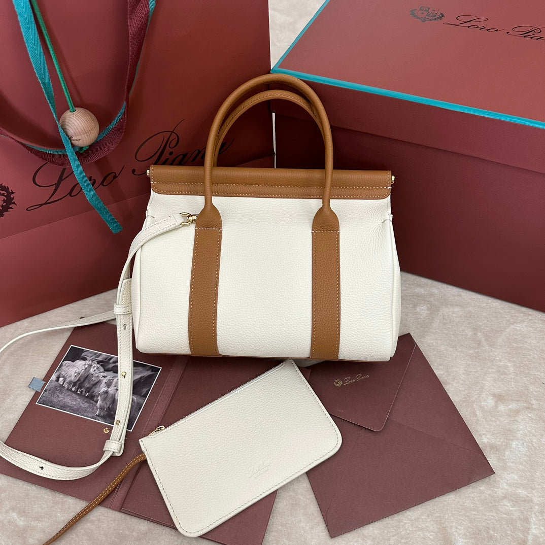 LOOM BAG 25 IN WHITE MIX BRONZE BROWN CALFSKIN WITH GOLD HARDWARE