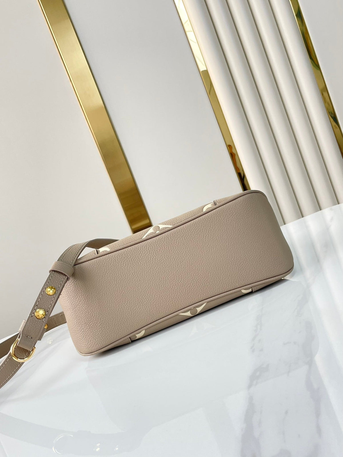 BOULOGNE 29 IN DOVE GRAY AND CREAM MONOGRAM EMPREINTE LEATHER GOLD HARDWARE