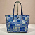TOTE BAG 33 IN BLUE MIX WHITE TRIANGLE PATTERN EMBROIDERED FABRIC
