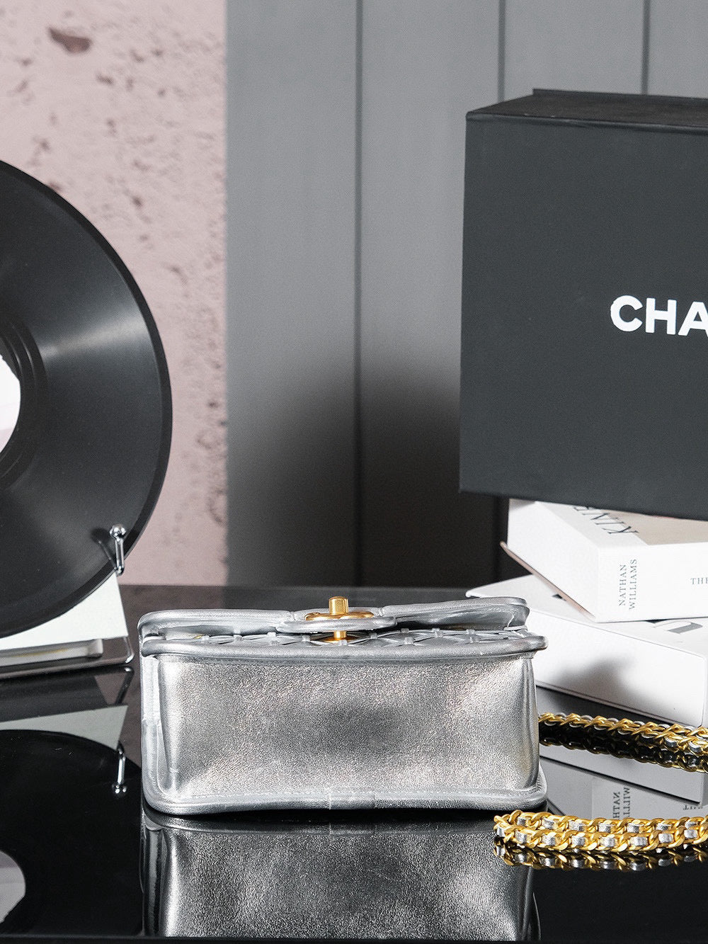 CC MINI 20 FLAP BAG METALLIZED CALFSKIN GOLD HARDWARE