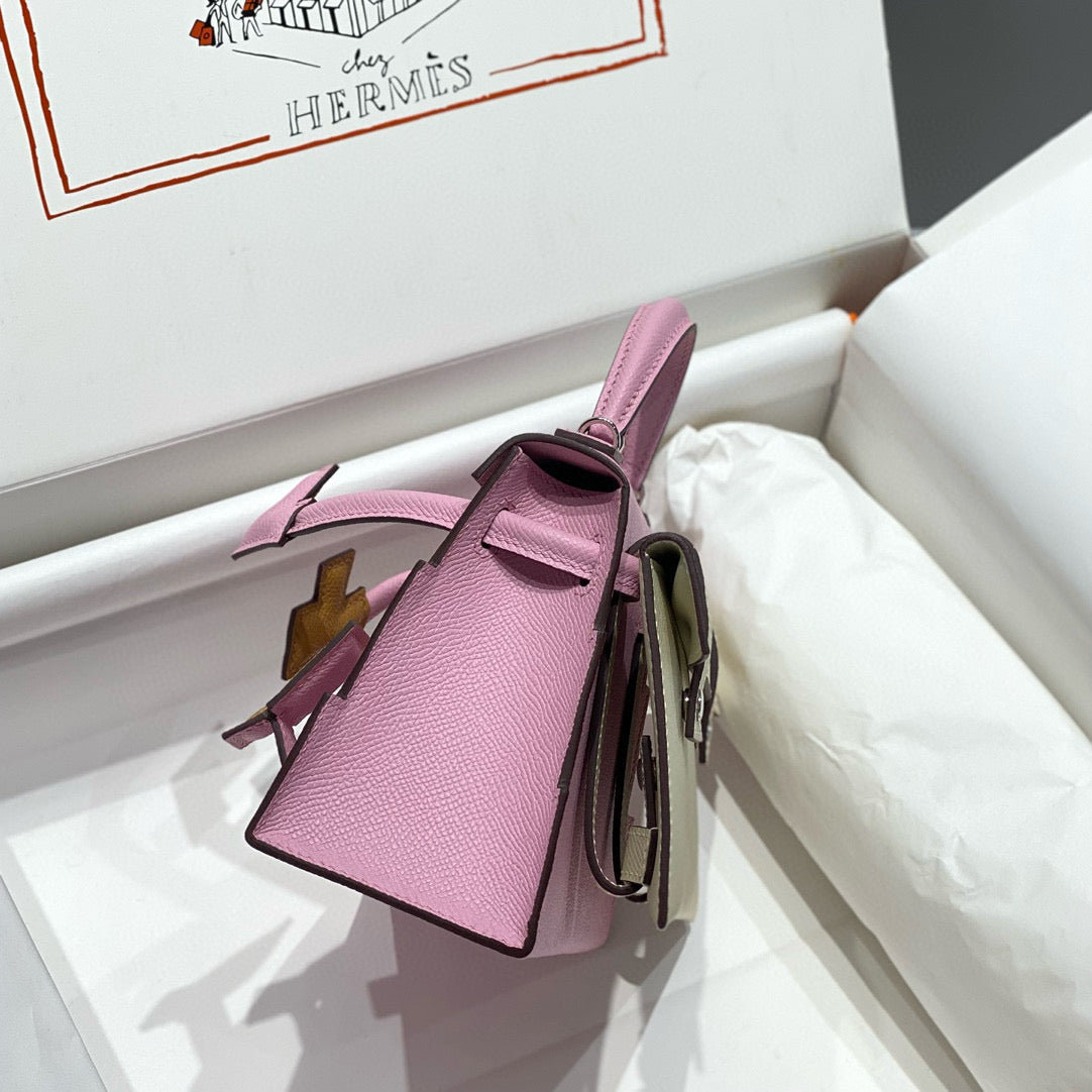 KELLY DOLL PICTO MINI 18 PINK MIX BROWN CALFSKIN