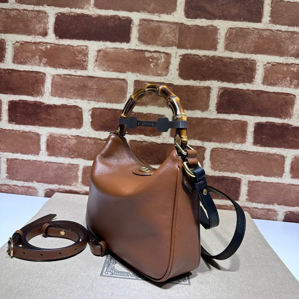DIANA MINI BAG 24 WITH WEB IN WINE RED LACQUER CALFSKIN BAMBOO HANDLE