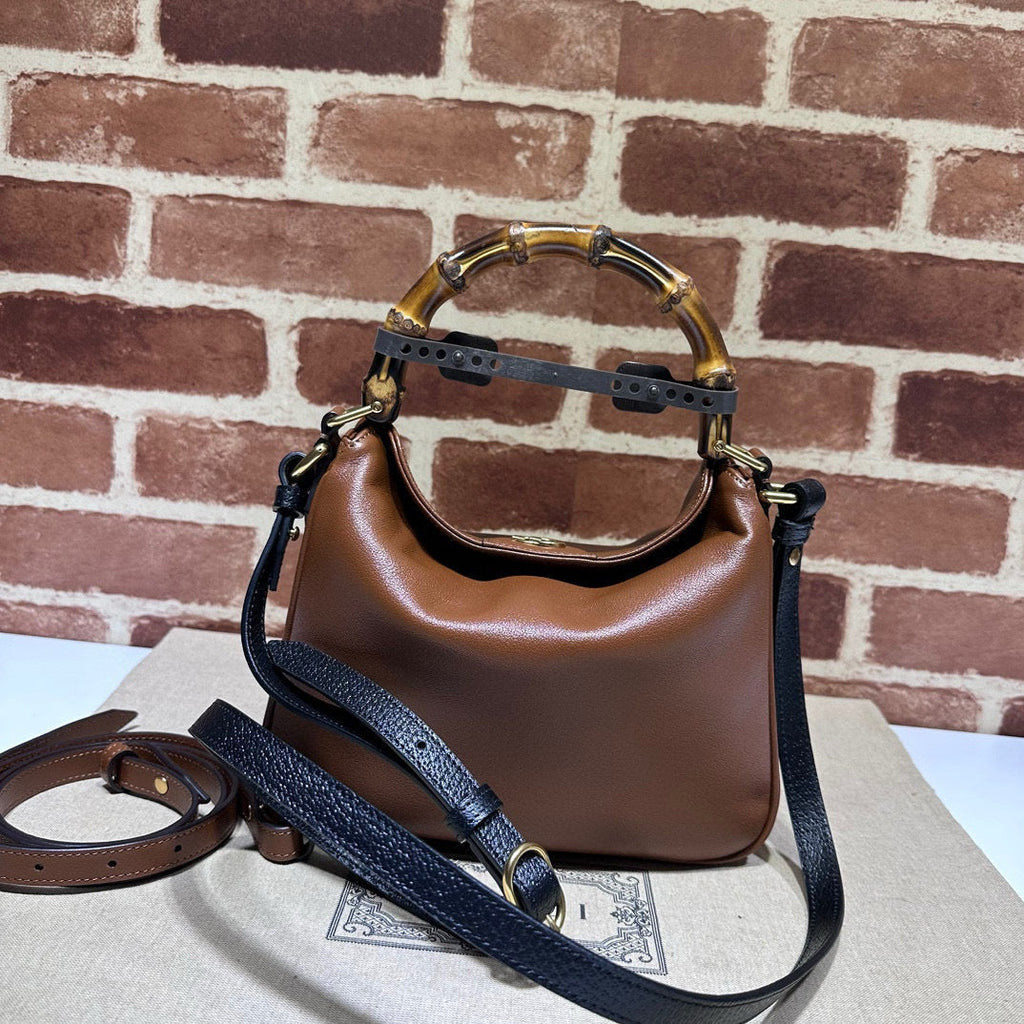 DIANA MINI BAG 24 WITH WEB IN WINE RED LACQUER CALFSKIN BAMBOO HANDLE