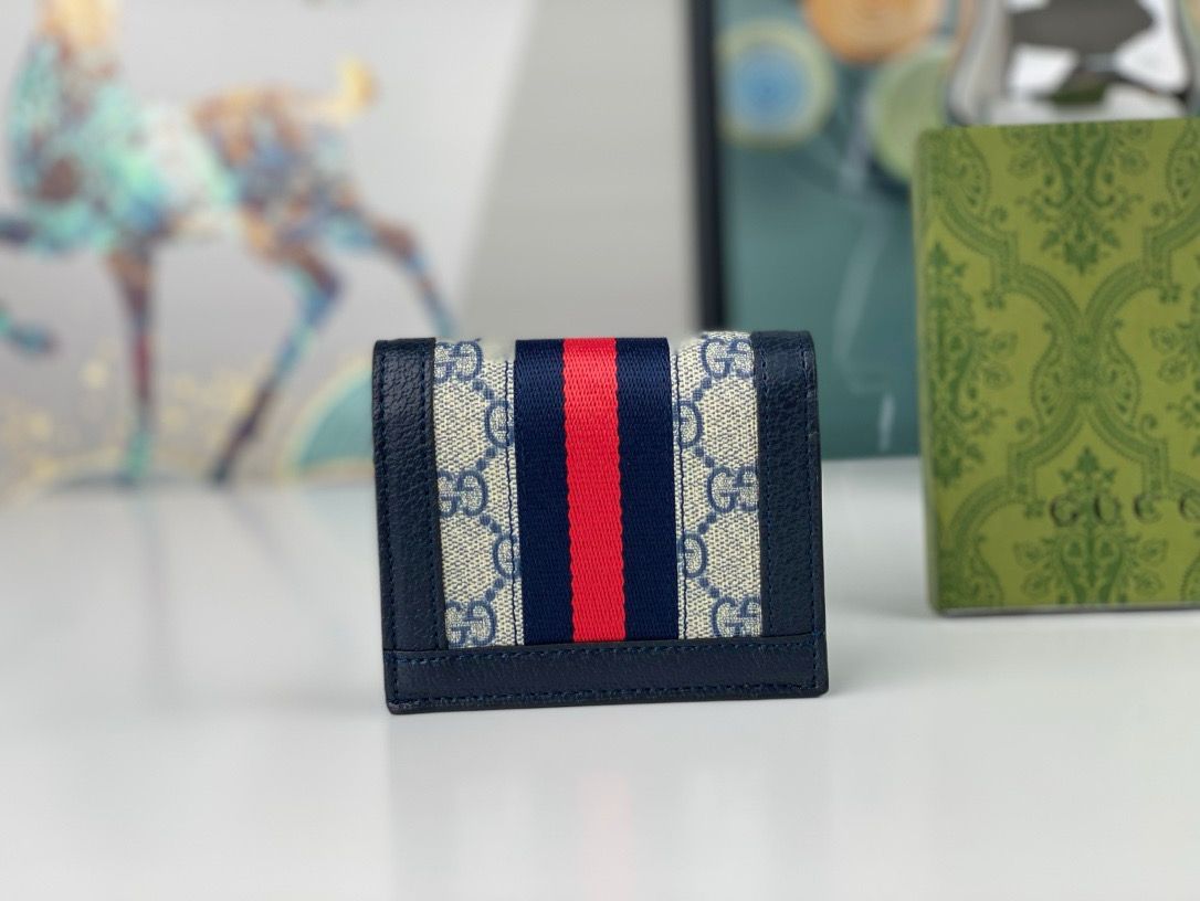 OPHIDIA GG 12 CARD CASE NAVY BLUE CANVAS