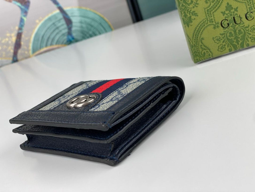 OPHIDIA GG 12 CARD CASE NAVY BLUE CANVAS