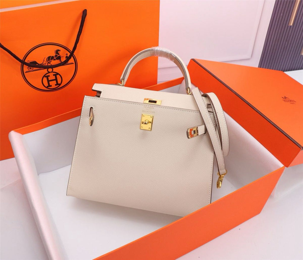 HERM Kelly 25 Cream Togo Leather Gold Hardware