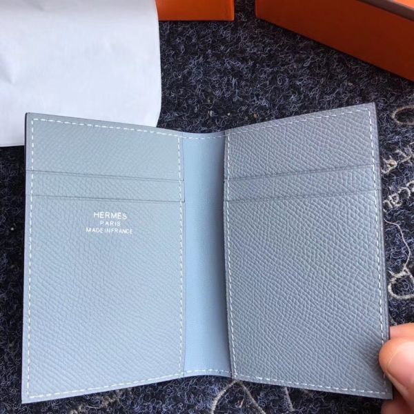 HERM MC¬≤ Euclide Card Holder In Blue Lin Epsom Leather