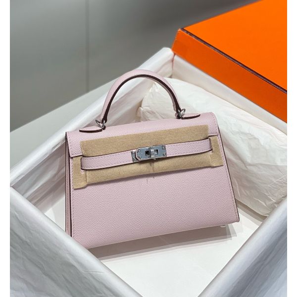 HERM Kelly Mini II Bag In Mauve Pale Epsom Leather PHW