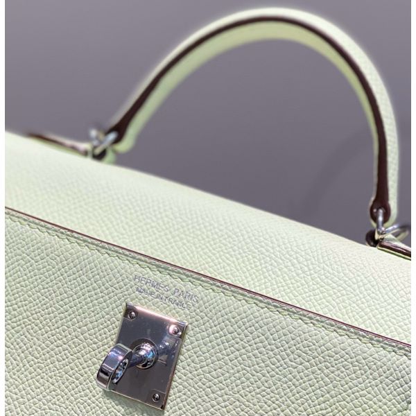 HERM Kelly Mini II Bag In Vert Fizz Epsom Leather PHW