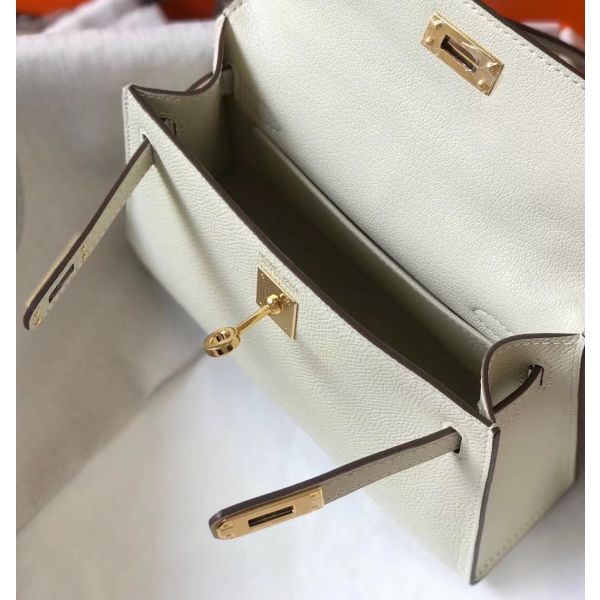HERM Kelly Mini II Bag In White Epsom Leather GHW