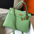HERM Kelly 28cm Bag In Vert Criquet Epsom Leather GHW