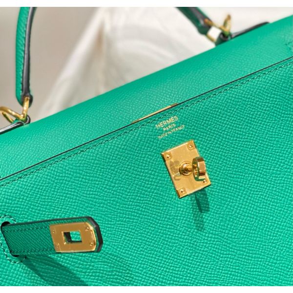 HERM Kelly 28cm Bag In Vert Jade Epsom Leather PHW